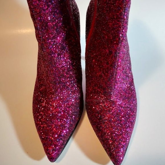 NEW MARC FISHER Shiny Glitter Purple Party Club Ankle Boots - Picture 2 of 4
